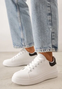 Biało-Czarne Sneakersy na Grubej Podeszwie ze Sznurowaniem Serizia