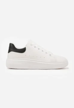 Biało-Czarne Sneakersy na Grubej Podeszwie ze Sznurowaniem Serizia