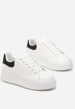 Biało-Czarne Sneakersy na Grubej Podeszwie Yarna