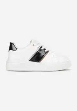 Biało-Czarne Sneakersy na Niskiej Platformie z Metalicznymi Wstawkami Tommu