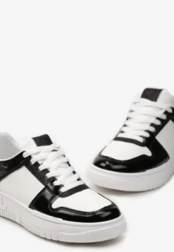 Biało-Czarne Sneakersy na Niskiej Platformie z Brokatem Nuera
