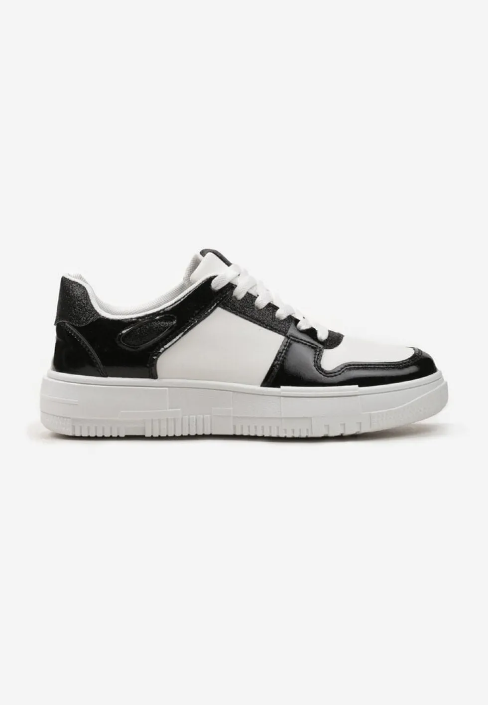Biało-Czarne Sneakersy na Niskiej Platformie z Brokatem Nuera