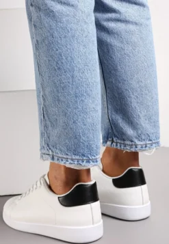 Biało-Czarne Sneakersy na Płaskiej Podeszwie z Ozdobną Wstawką i Sznurowaniem Neotine