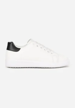 Biało-Czarne Sneakersy na Płaskiej Podeszwie z Ozdobną Wstawką i Sznurowaniem Neotine