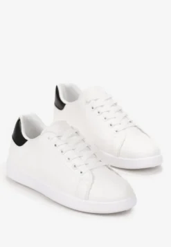 Biało-Czarne Sneakersy na Płaskiej Podeszwie z Ozdobną Wstawką i Sznurowaniem Neotine