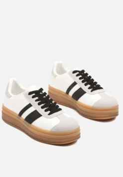 Biało-Czarne Sneakersy na Płaskiej Podeszwie z Ozdobnymi Paskami Velali