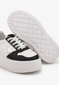 Biało-Czarne Sneakersy na Platformie z Tłoczeniem Halinea
