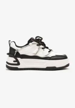 Biało-Czarne Sneakersy na Platformie z Paskiem z Cyrkonii Aneolin