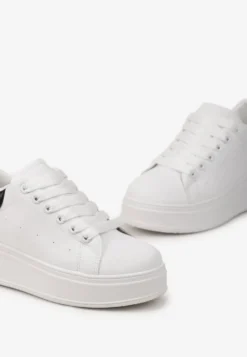 Biało-Czarne Sneakersy na Platformie Ozdobione Kontrastową Wstawką Aviasta