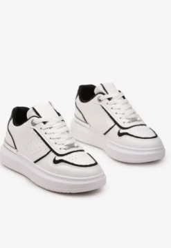 Biało-Czarne Sneakersy na Platformie Ozdobione Brokatem i Metaliczną Wstawką Mexia