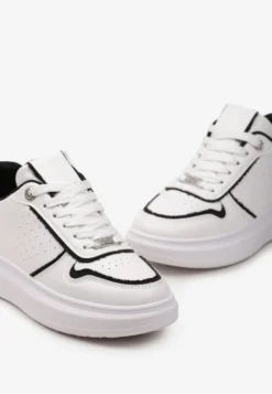 Biało-Czarne Sneakersy na Platformie Ozdobione Brokatem i Metaliczną Wstawką Mexia