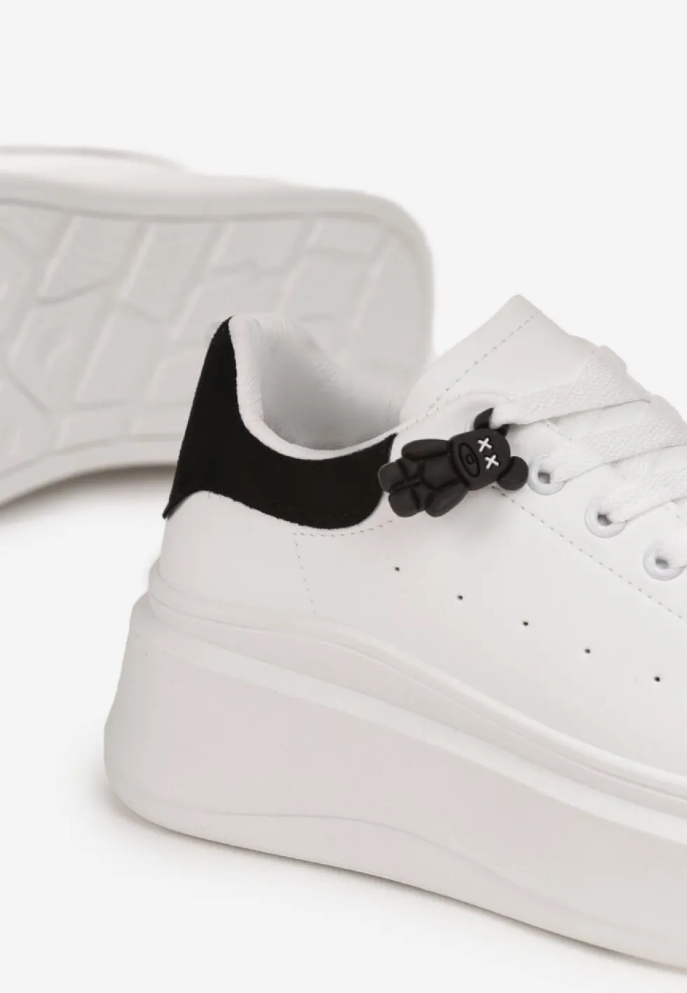Biało-Czarne Sneakersy przed Kostkę na Platformie Phani