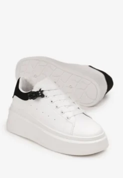 Biało-Czarne Sneakersy przed Kostkę na Platformie Phani