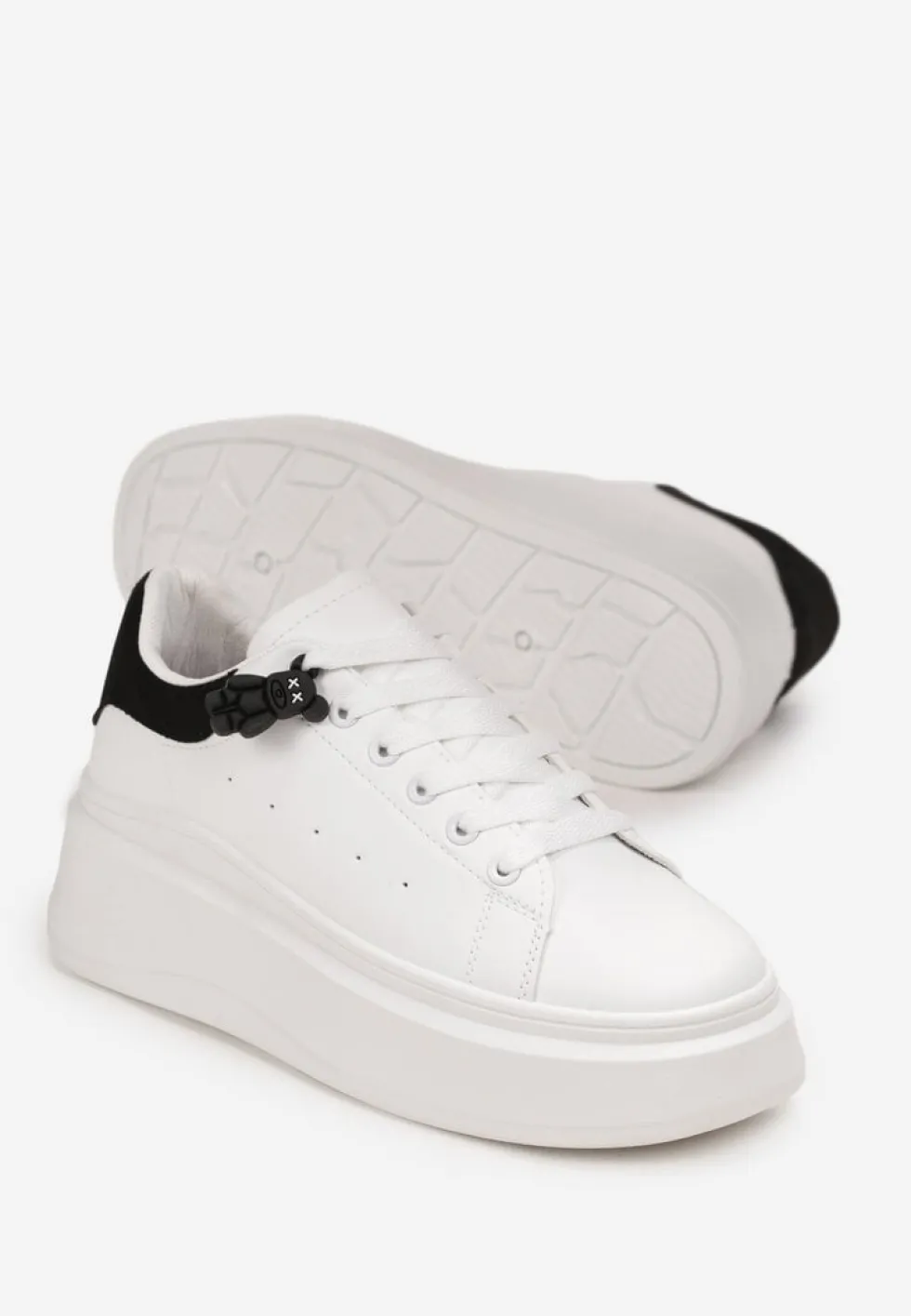 Biało-Czarne Sneakersy przed Kostkę na Platformie Phani