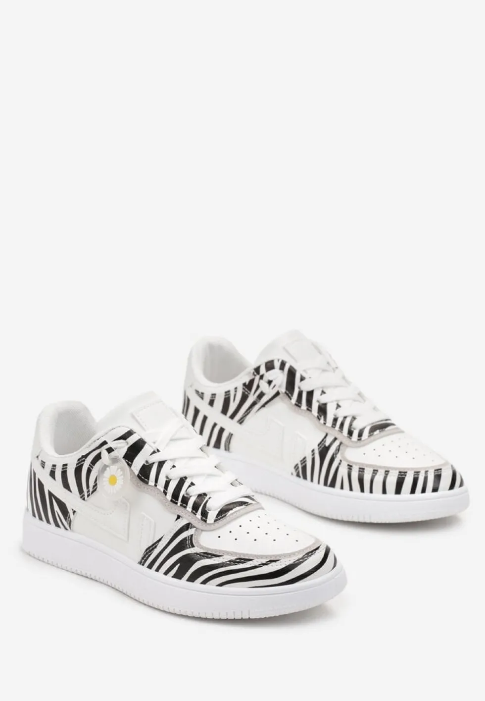 Biało-Czarne Sneakersy przed Kostkę z Sznurowaniem Eleuteria