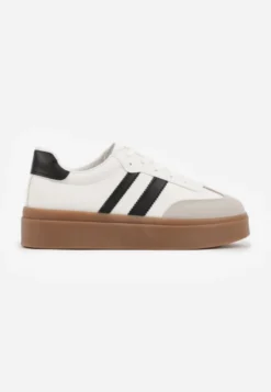 Biało-Czarne Sneakersy Tenisówki Ozdobione Paskami Sovresia