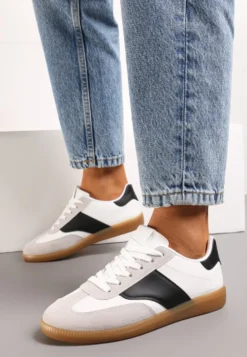 Biało-Czarne Sneakersy Tenisówki z Klasycznym Sznurowaniem Norio