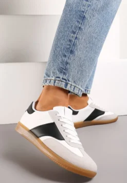 Biało-Czarne Sneakersy Tenisówki z Klasycznym Sznurowaniem Norio