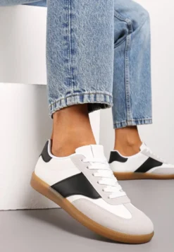 Biało-Czarne Sneakersy Tenisówki z Klasycznym Sznurowaniem Norio