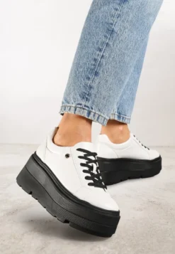 Biało-Czarne Sneakersy Vices na Grubej Podeszwie Tuliri