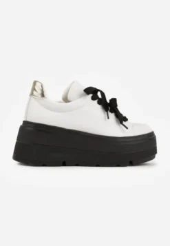 Biało-Czarne Sneakersy Vices na Płaskiej Podeszwie z Metalicznymi Ozdobami i Sznurowaniem Neladith