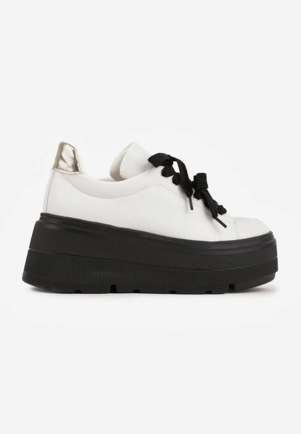 Biało-Czarne Sneakersy Vices na Płaskiej Podeszwie z Metalicznymi Ozdobami i Sznurowaniem Neladith