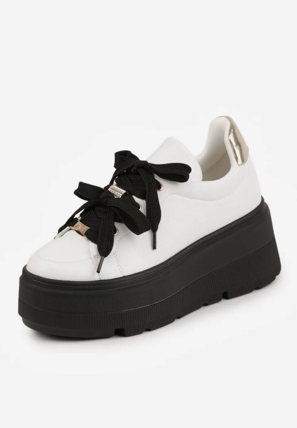 Biało-Czarne Sneakersy Vices na Płaskiej Podeszwie z Metalicznymi Ozdobami i Sznurowaniem Neladith