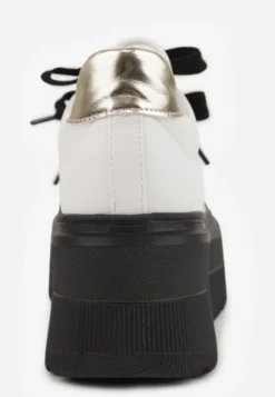 Biało-Czarne Sneakersy Vices na Płaskiej Podeszwie z Metalicznymi Ozdobami i Sznurowaniem Neladith