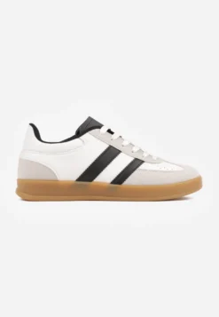 Biało-Czarne Sneakersy w Stylu Klasycznych Tenisówek Zdobione Przeszyciami Ivelfia