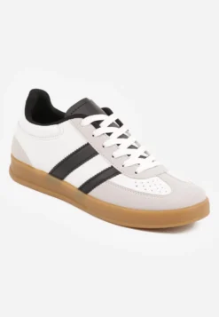 Biało-Czarne Sneakersy w Stylu Klasycznych Tenisówek Zdobione Przeszyciami Ivelfia