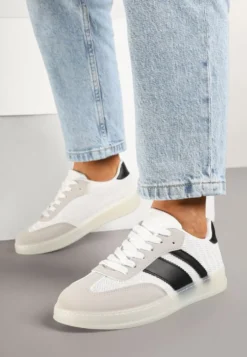 Biało-Czarne Sneakersy w Stylu Tenisówek z Paskami Eleaniria
