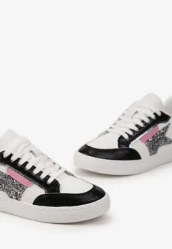 Biało-Czarne Sneakersy z Brokatowymi Wstawkami i Gwiazdką Reniva