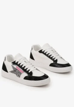 Biało-Czarne Sneakersy z Brokatowymi Wstawkami i Gwiazdką Reniva