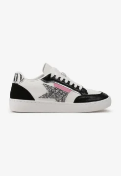 Biało-Czarne Sneakersy z Brokatowymi Wstawkami i Gwiazdką Reniva