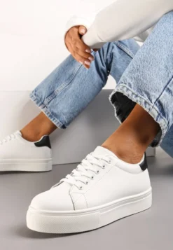 Biało-Czarne Sneakersy z Cholewką przed Kostkę na Platformie Longana