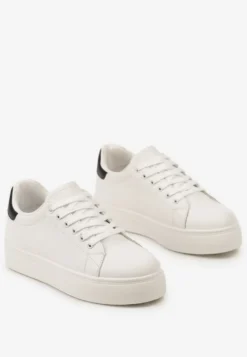 Biało-Czarne Sneakersy z Cholewką przed Kostkę na Platformie Longana