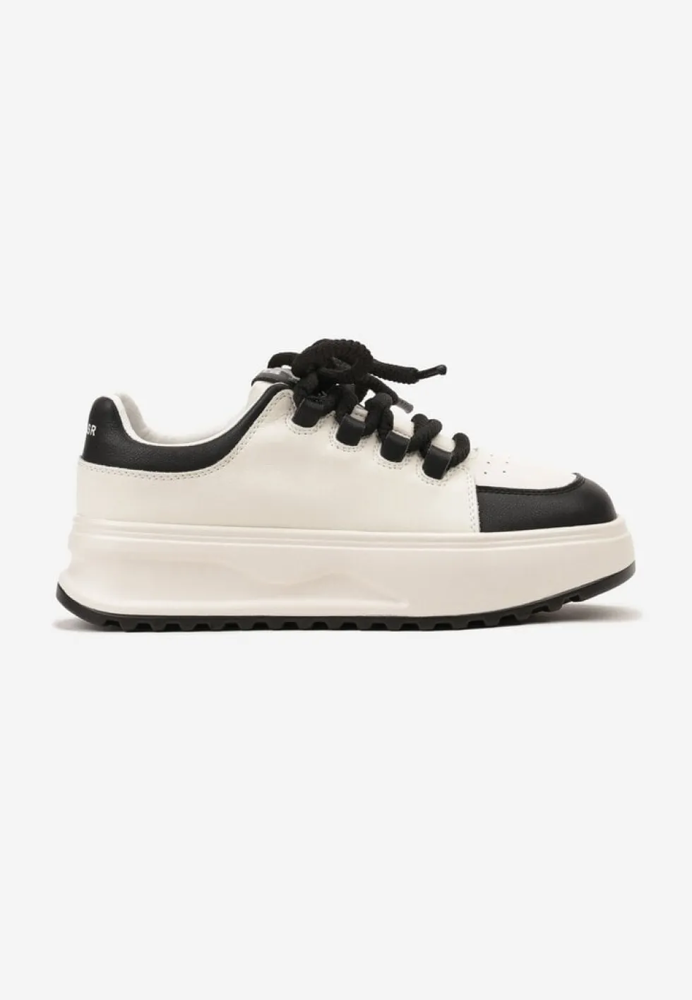Biało-Czarne Sneakersy ze Skóry Naturalnej z Platformą i Szerokimi Sznurówkami Talthea