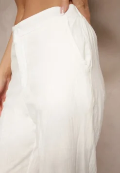 Biało-Czarne Spodnie z Bawełny o Szerokim Kroju High Waist Ozdobione Haftem Fenoriela
