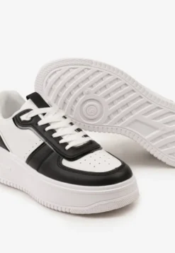 Biało-Czarne Sznurowane Sneakersy na Grubej Podeszwie Salsabil