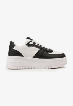 Biało-Czarne Sznurowane Sneakersy na Grubej Podeszwie Salsabil