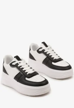 Biało-Czarne Sznurowane Sneakersy na Grubej Podeszwie Salsabil