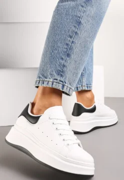 Biało-Czarne Sznurowane Sneakersy na Platformie Filamena