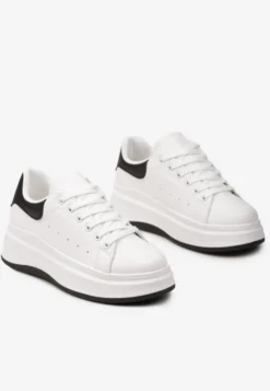 Biało-Czarne Sznurowane Sneakersy na Platformie Filamena