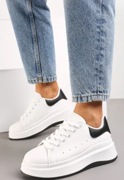 Biało-Czarne Sznurowane Sneakersy na Platformie Filamena