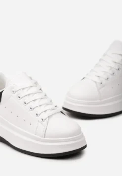 Biało-Czarne Sznurowane Sneakersy na Platformie Filamena