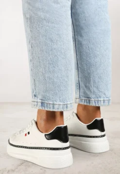 Biało-Czarne Sznurowane Sneakersy na Płaskiej Podeszwie z Lamówką Fedat