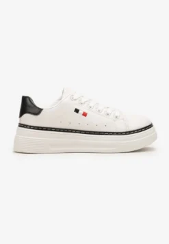 Biało-Czarne Sznurowane Sneakersy na Płaskiej Podeszwie z Lamówką Fedat