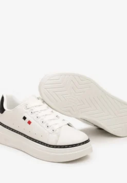 Biało-Czarne Sznurowane Sneakersy na Płaskiej Podeszwie z Lamówką Fedat