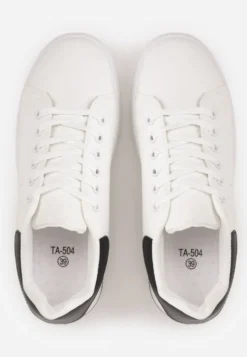 Biało-Czarne Wiązane Sneakersy na Płaskiej Podeszwie z Modną Wstawką Zanelih