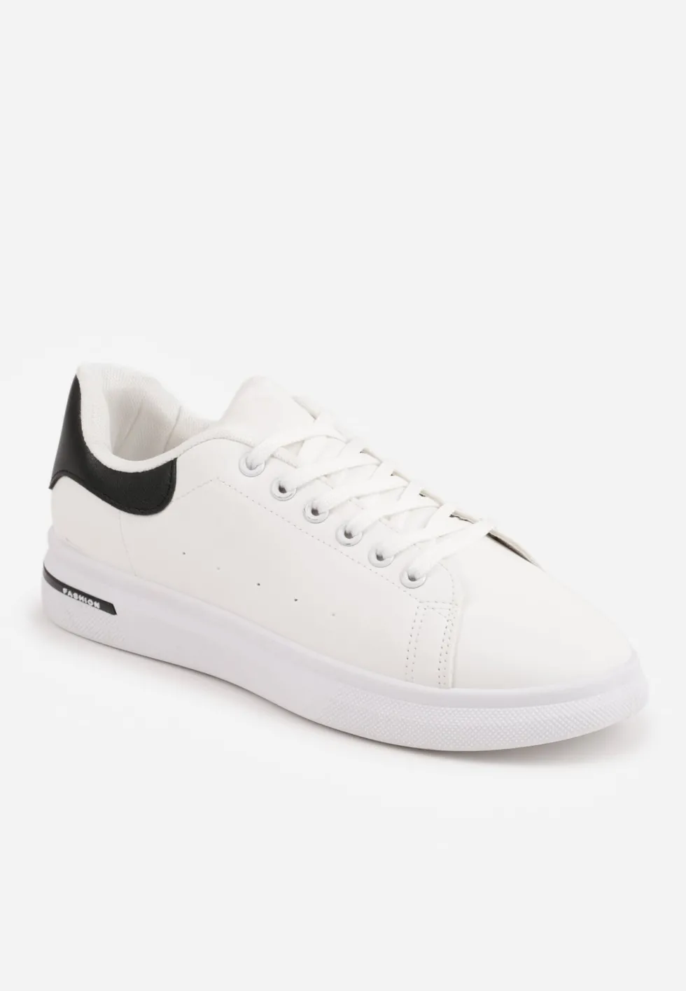 Biało-Czarne Wiązane Sneakersy na Płaskiej Podeszwie z Modną Wstawką Zanelih